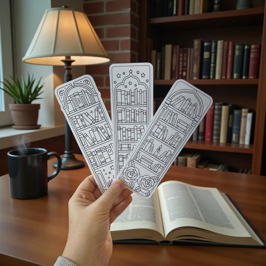 Color-Me Cozy Bookshelf Bookmarks | Color-Your-Own Bookmark Set (Pack of 3)