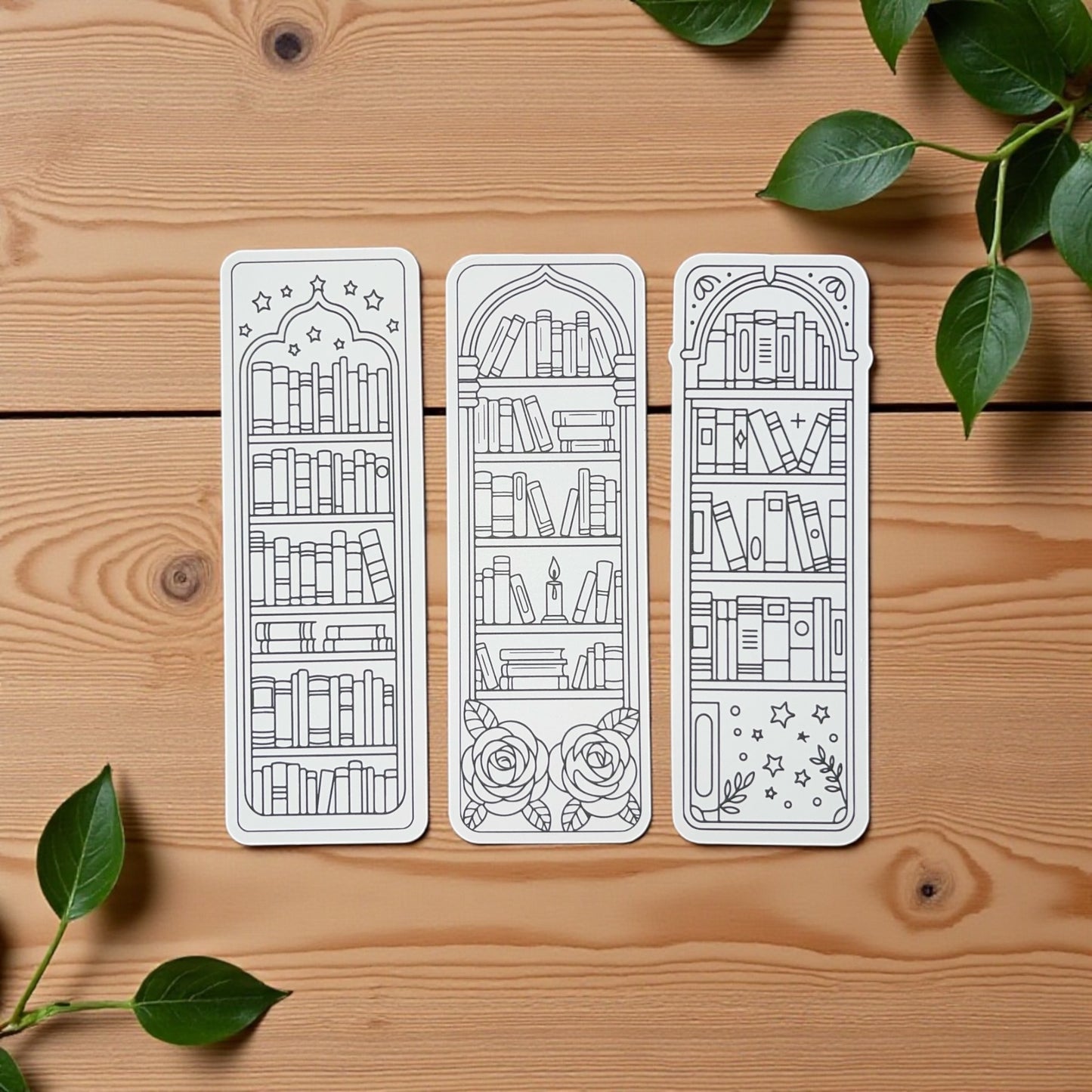 Color-Me Cozy Bookshelf Bookmarks | Color-Your-Own Bookmark Set (Pack of 3)