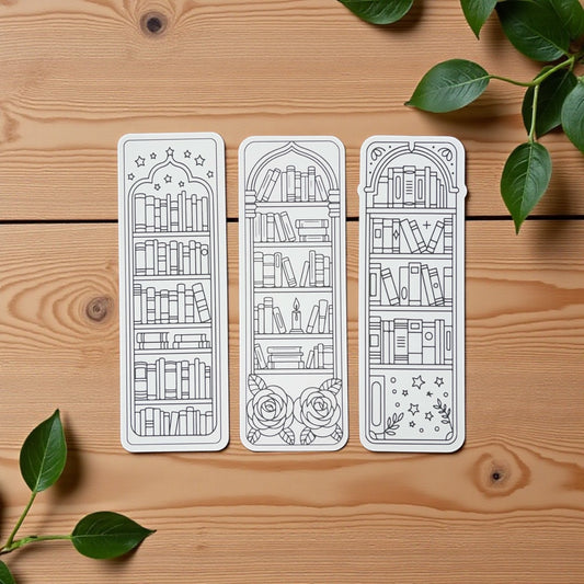 Color-Me Cozy Bookshelf Bookmarks | Color-Your-Own Bookmark Set (Pack of 3)